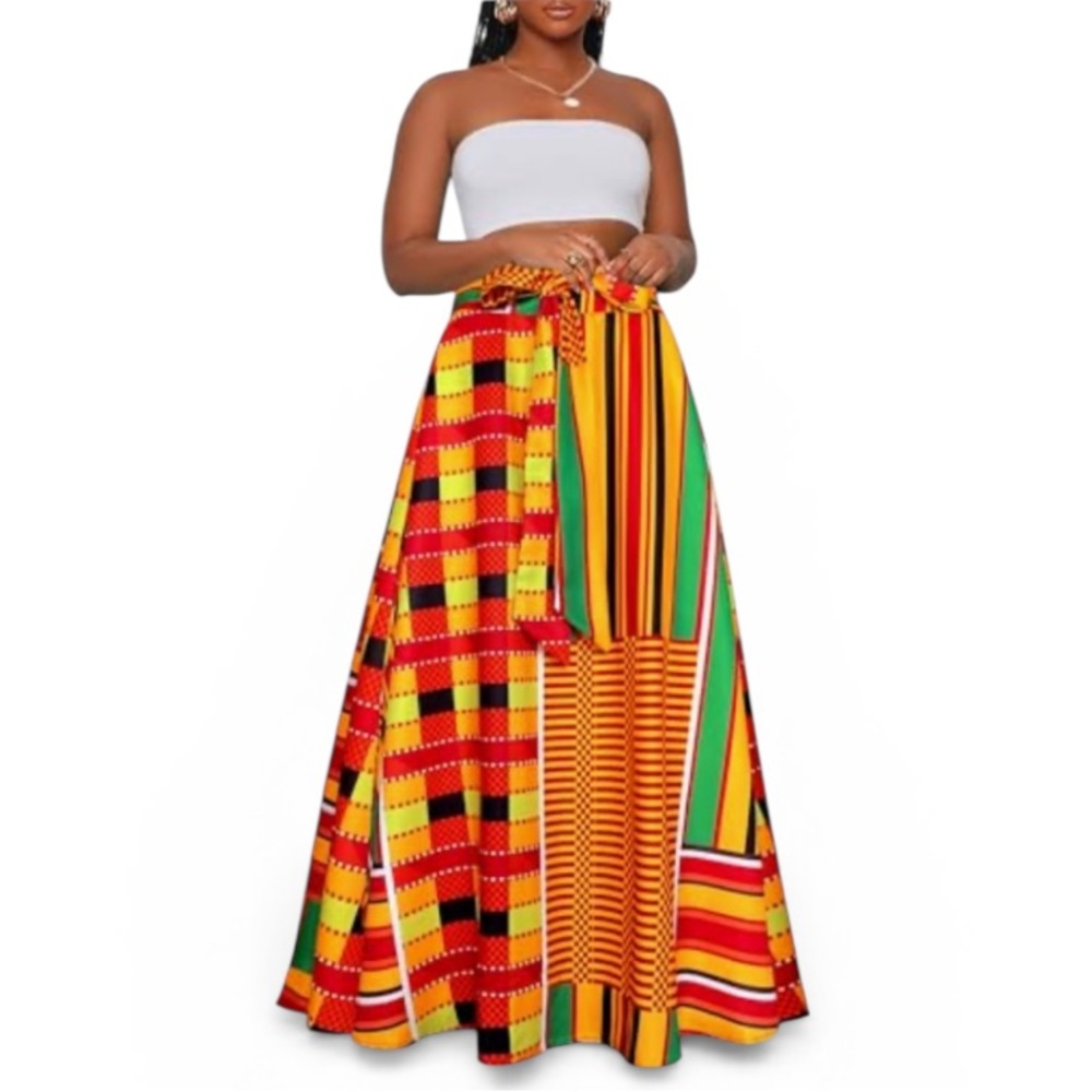 AFIBI Elegant African Print Maxi Skirt
